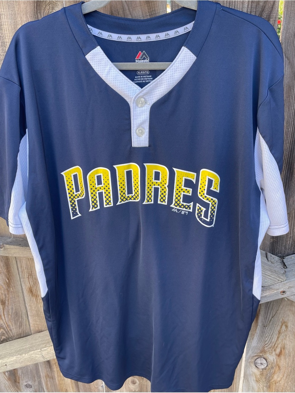 Vintage San Diego Padres Majestic Two Button Mesh Baseball Jersey Navy Yellow XL
